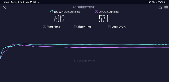 Viteze Wi-Fi obÈ›inute de Samsung Galaxy Tab S8 prin Wi-Fi 6 Ã®ntr-o reÈ›ea de 1 Gbps