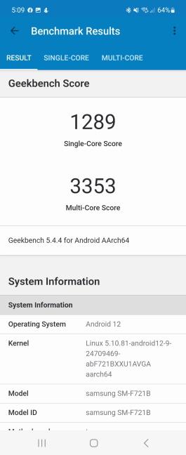 Rezultatul din Geekbench 5