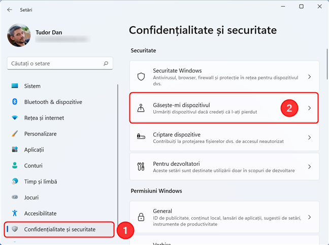 AcceseazÄƒ setarea GÄƒseÈ™te-mi dispozitivul Ã®n Windows 11