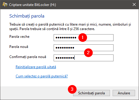 Schimbarea parolei BitLocker pentru un stick USB