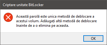 Parola BitLocker nu poate fi eliminată
