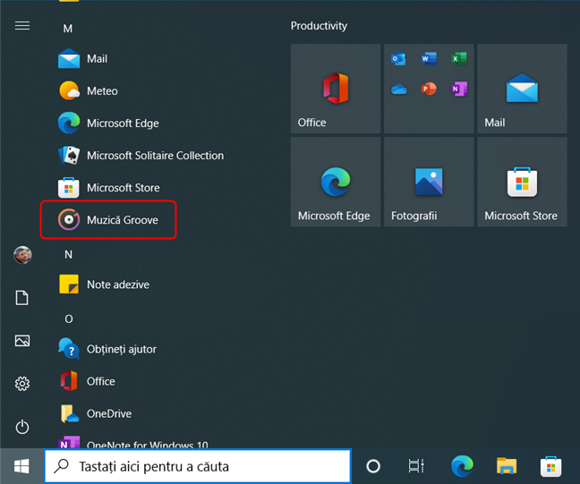 PornesÈte MuzicÄ Groove din Meniul Start în Windows 10