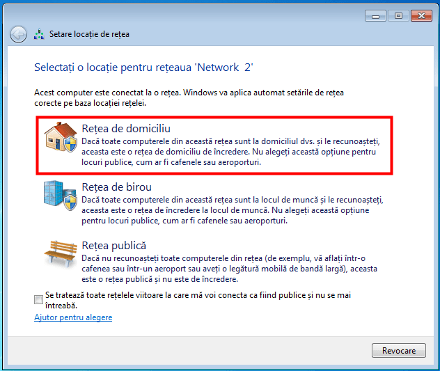 Pentru a folosi un Grup de domiciliu Ã®n Windows 7, trebuie sÄƒ setezi locaÈ›ia reÈ›elei la domiciliu