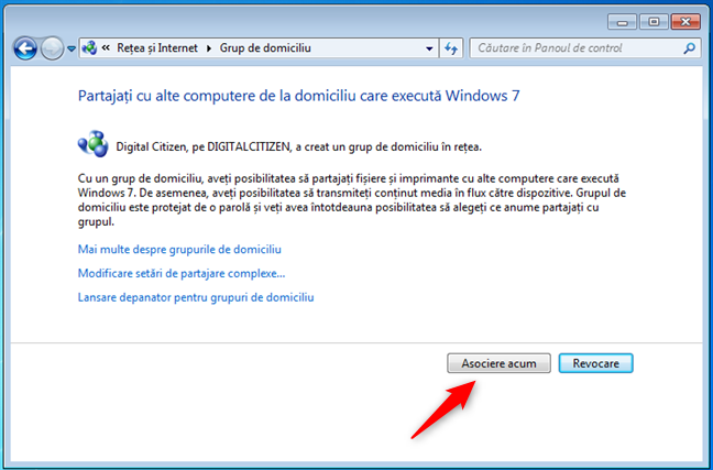 OpÈ›iunea Asociere acum la un Grup de domiciliu