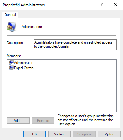 Grupul Administrators din Windows 10