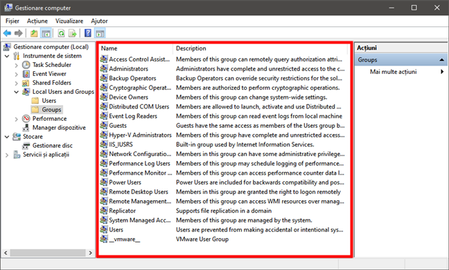 Lista de grupuri de utilizatori din Windows 10