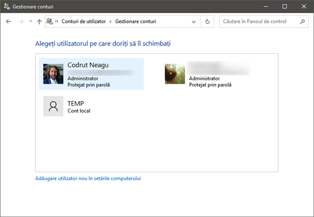 ListÄƒ conturi de utilizator Ã®n Windows 10