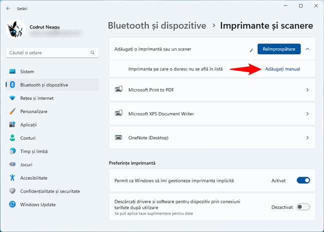 Imprimanta pe care o doresc nu se aflÄƒ Ã®n lista din Windows 11