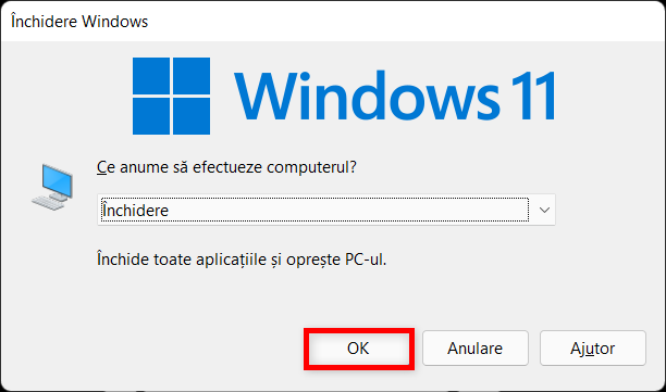 FoloseÈ™te combinaÈ›ia de taste pentru Ã®nchidere Ã®n Windows 11