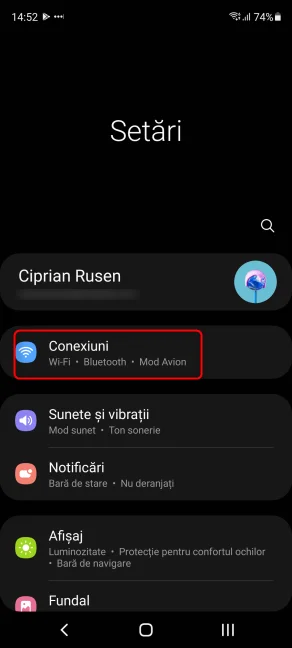 În Setările Samsung, apasă pe Conexiuni