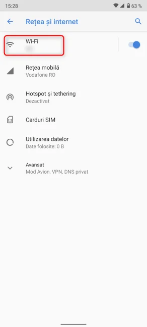 Apasă pe textul Wi-Fi