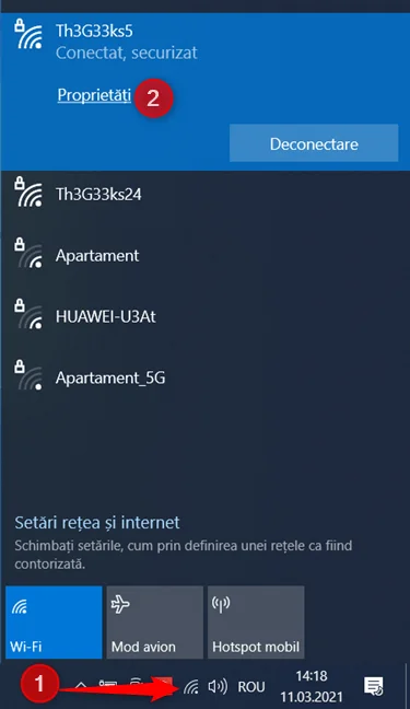 Accesează proprietățile conexiunii wireless active