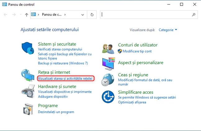 Dă clic pe Vizualizați starea și activitățile rețelei