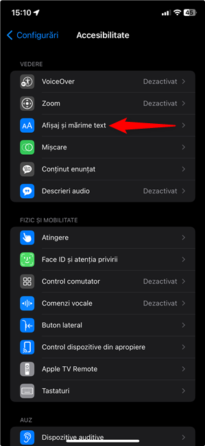 AcceseazÄ AfiÈaj Èi mÄrime text