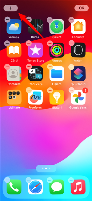 ApasÄƒ pe + (plus) pentru a adÄƒuga un widget interactiv Ã®n iOS 17