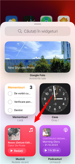 ApasÄƒ pe widgetul pe care intenÈ›ionezi sÄƒ-l adaugi la Ecranul de pornire