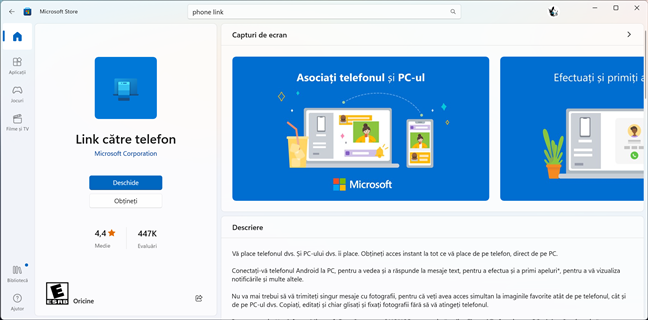 AplicaÈ›ia Link cÄƒtre telefon Ã®n Microsoft Store