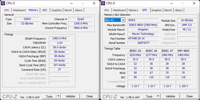 Detalii despre Kingston FURY Beast DDR5-4800 32GB afiÈate de CPU-Z