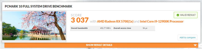 Rezultalele Ã®n Full System Drive Benchmark de la PCMark 10