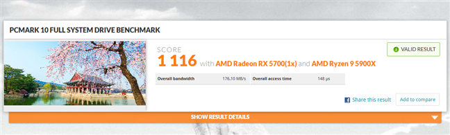 Rezultat benchmark Kingston XS2000 Ã®n PCMark 10