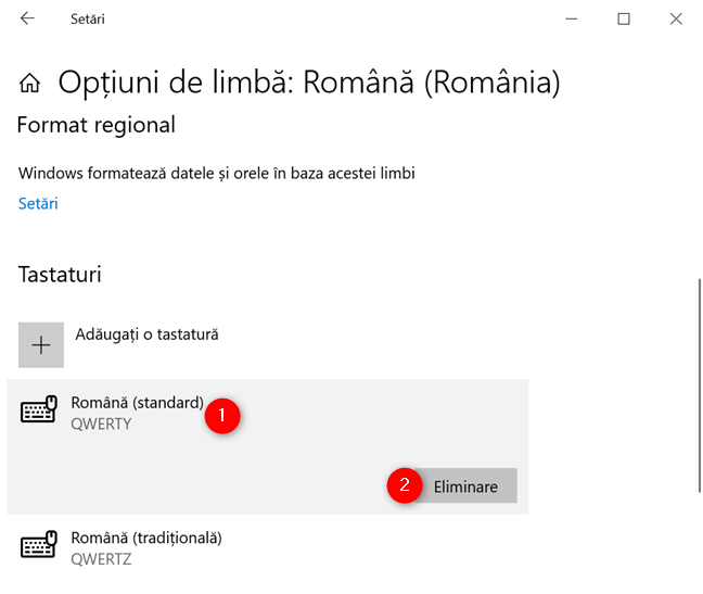 EliminÄƒ un È™ablon de tastaturÄƒ din Windows 10