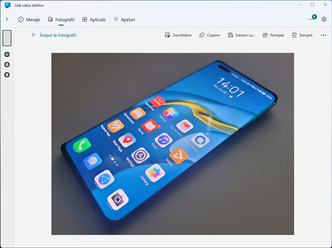 Utilizarea aplicaÈiei Link cÄtre telefon pentru a vedea o fotografie de pe Android în Windows