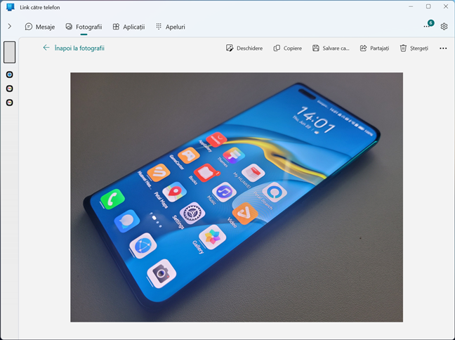 Utilizarea aplicaÈ›iei Link cÄƒtre telefon pentru a vedea o fotografie de pe Android Ã®n Windows