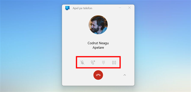 Un apel telefonic efectuat cu Link cÄtre telefon în Windows