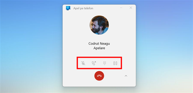 Un apel telefonic efectuat cu Link cÄƒtre telefon Ã®n Windows