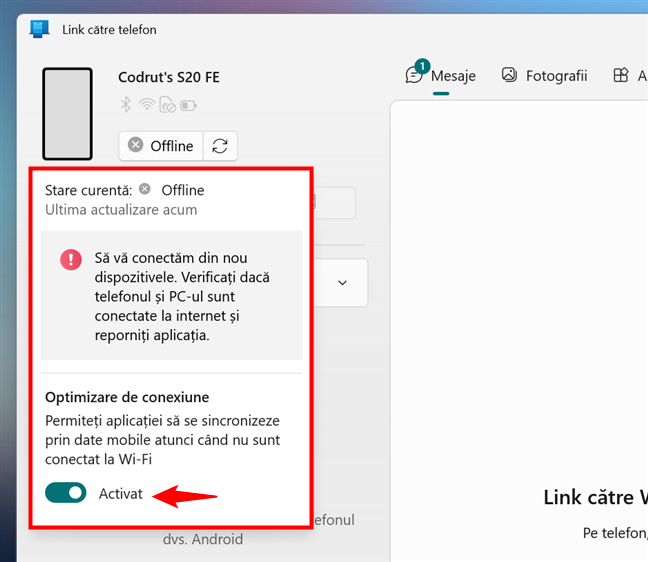 Link cÄtre telefon nu a reuÈit sÄ se conecteze la dispozitivul cu Android