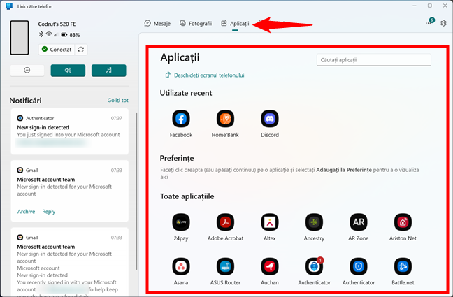 Utilizarea AplicaÈiilor pentru Android în Windows cu Link cÄtre telefon