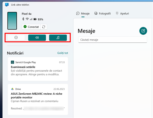 SetÄri esenÈiale pentru telefonul cu Android în Link cÄtre telefon din Windows