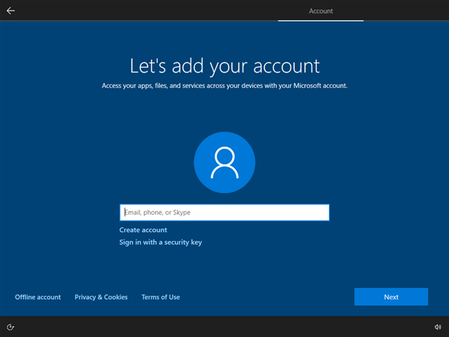 CÃ¢nd instalezi Windows 10, È›i se cere un cont Microsoft