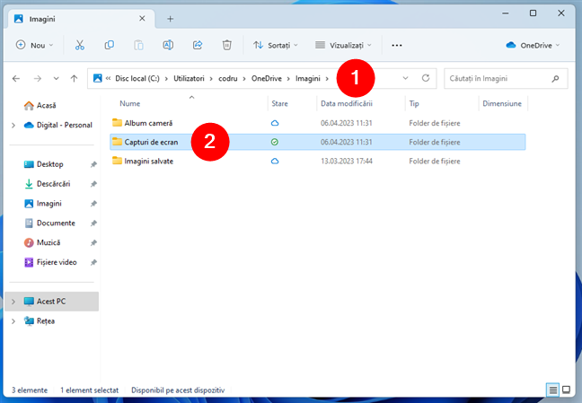 LocaÈ›ia unde sunt salvate screenshoturile din Windows cu OneDrive activat