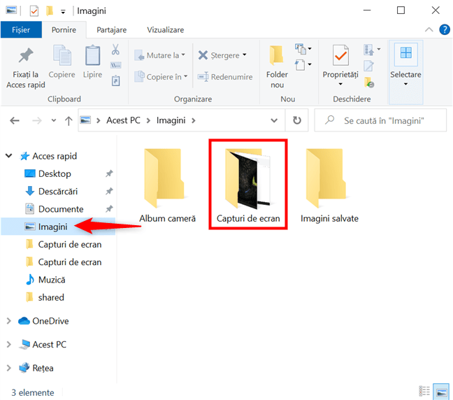 Folosește Acces rapid pentru a accesa folderul Capturi de ecran din Windows 10