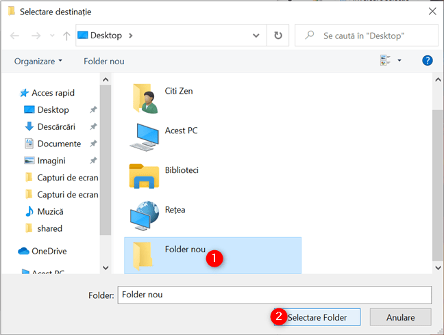 Alege noua locație pentru capturi de ecran din Windows 10