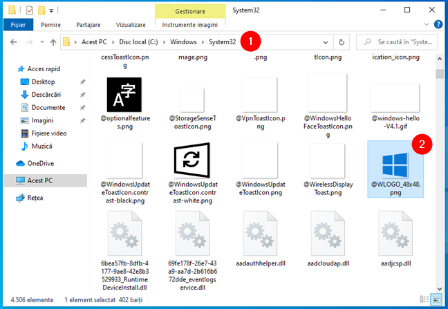 Locația pictogramei cu logoul Windows folosită pe butonul Meniul Start