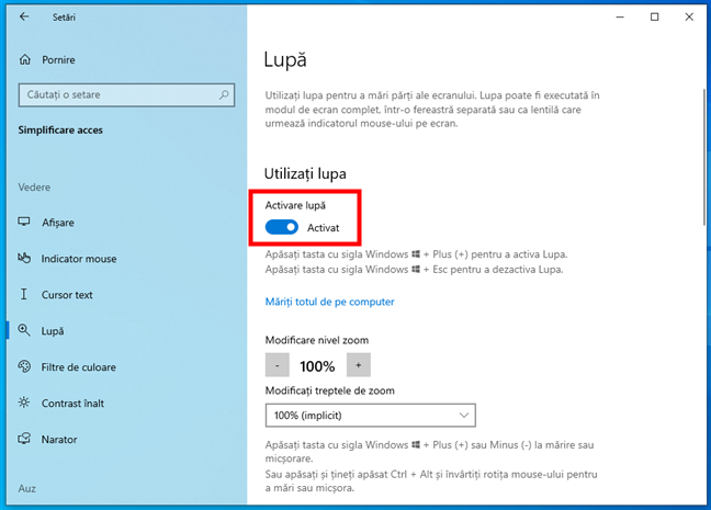 Cum activezi Lupa din Windows 10