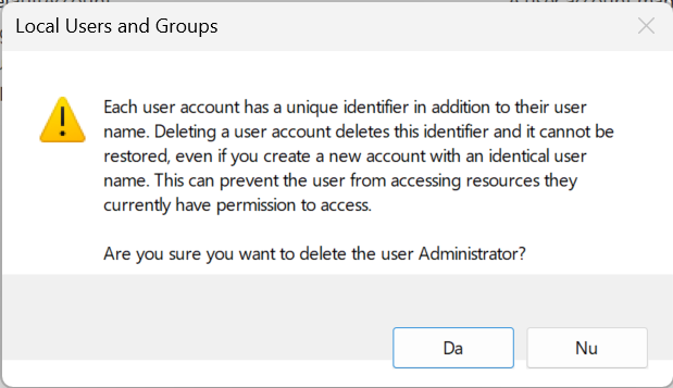 Utilizatorii È™i grupurile implicite din Windows nu ar trebui sÄƒ fie modificate sau eliminate