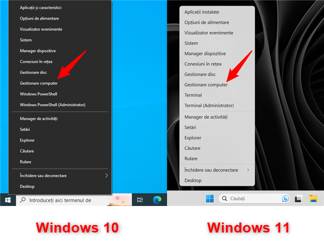 Pentru gestionarea utilizatorilor din Windows, deschide Gestionare computer