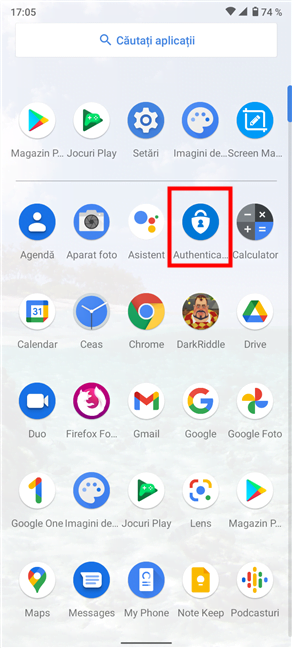 LanseazÄƒ Microsoft Authenticator folosind pictograma sa de pe Android 