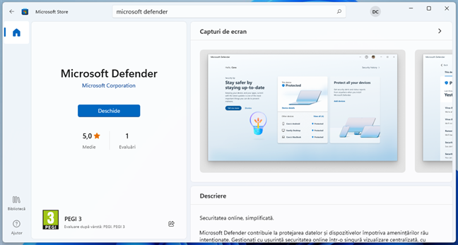 Microsoft Defender Ã®n Microsoft Store