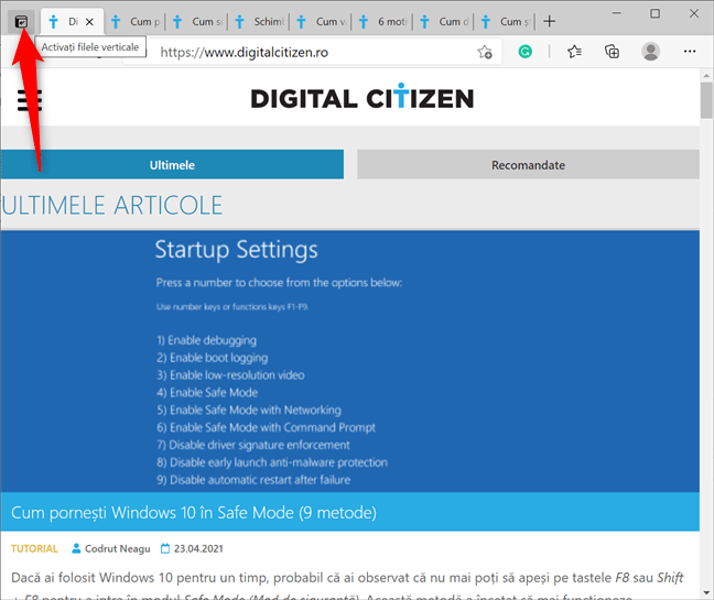 Activarea filelor verticale din Microsoft Edge