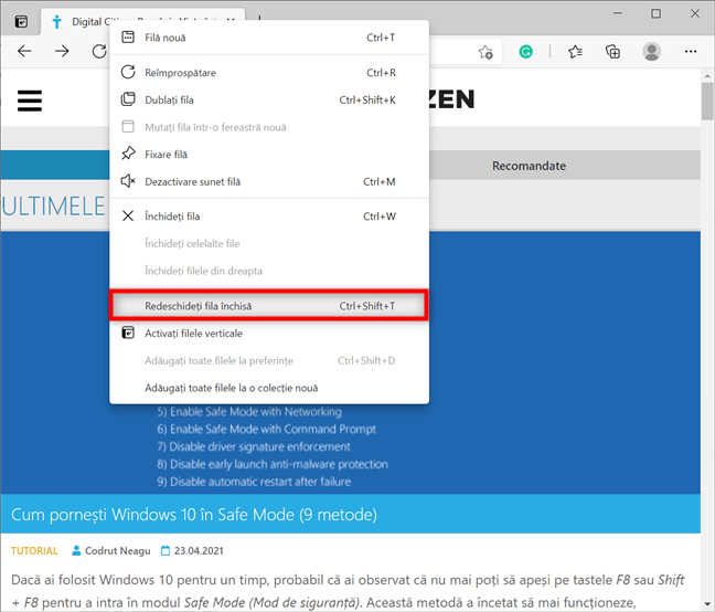 Redeschiderea unei file Ã®nchise din Microsoft Edge