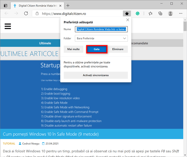 ApasÄƒ cÃ¢nd eÈ™ti gata pentru a adÄƒuga site-ul web la PreferinÈ›e