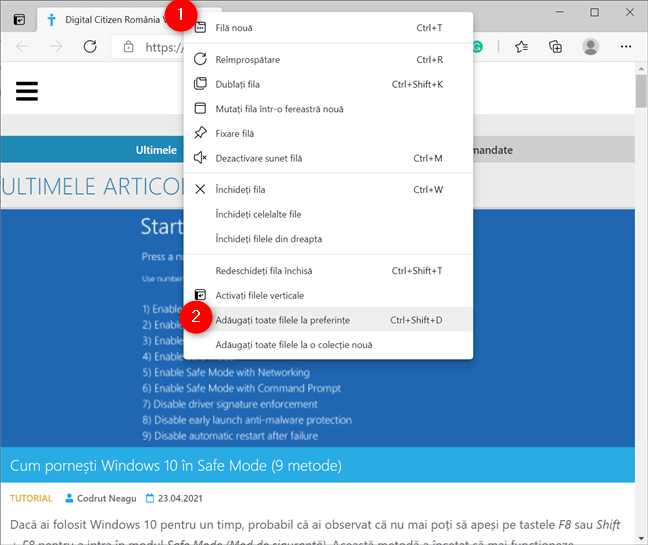 AdaugÄƒ toate filele la favorite din meniul contextual al unei file