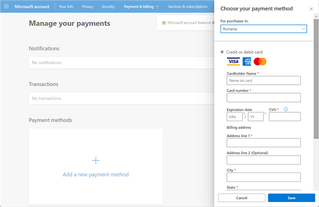 Pagina de setări pentru plată se deschide în browserul tău web implicit