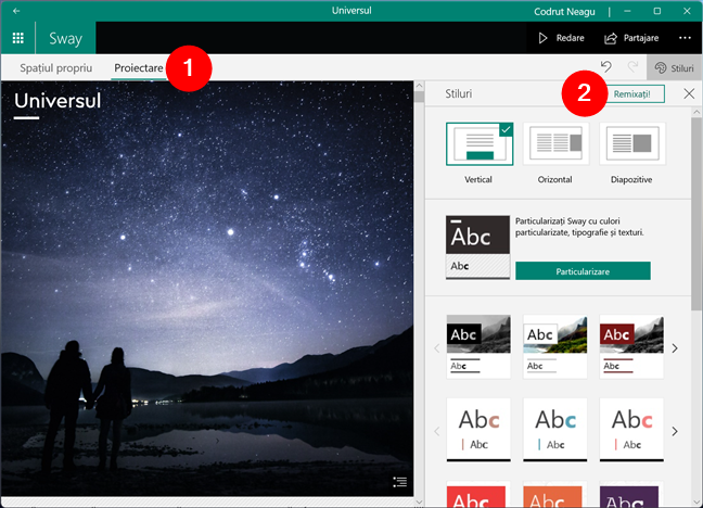 Editorul Proiectare Ã®n Microsoft Sway