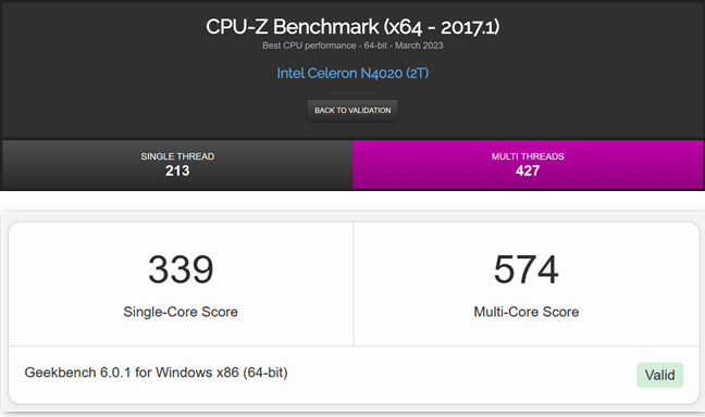 Rezultatele benchmarkurilor pentru procesor