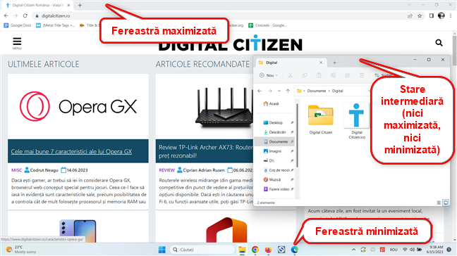 Ferestrele aplicaÈ›iilor pot fi maximizate, minimizate sau niciuna dintre acestea